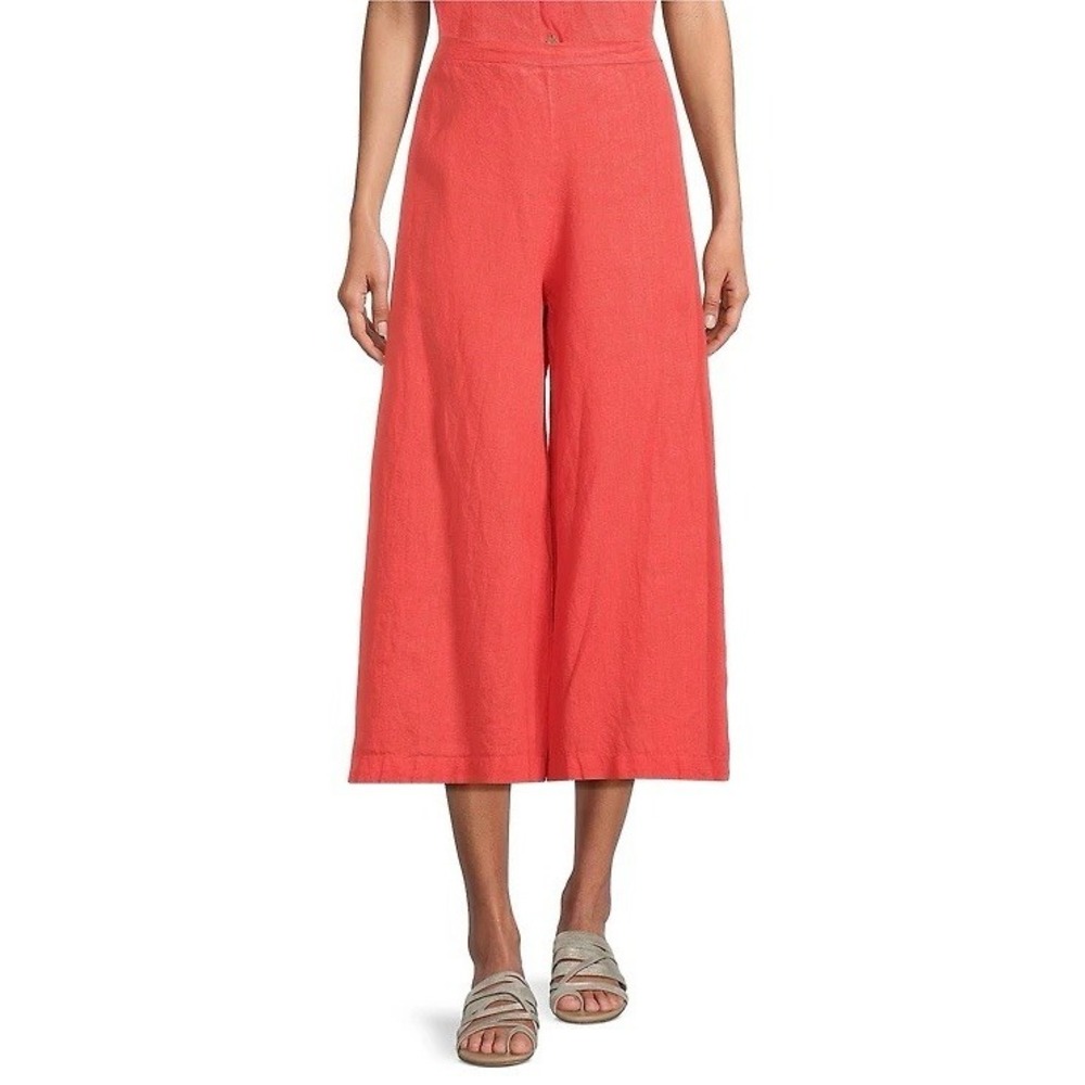 Bryn Walker Wide Leg Pants Womens XS Red/Orange 100% Linen Elastic Waist USA